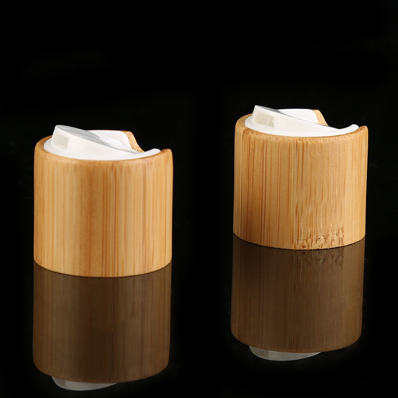press cap with bamboo cover for plastic bottle