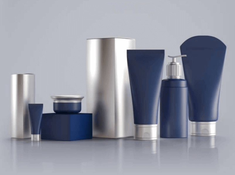 blue and silver cosmetic packaging